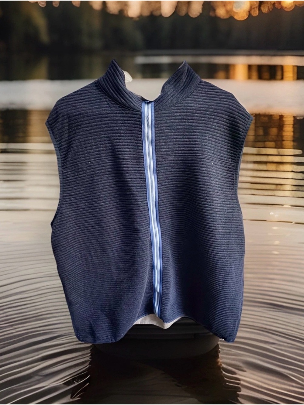 Southern Tide XL Navy Full Zip Ribbed Sweater Vest Mock Neck